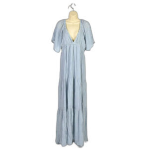 HYFVE Bohemian Hippie Chic Low V-Neck Flutter Sleeve Maxi Dress Size L